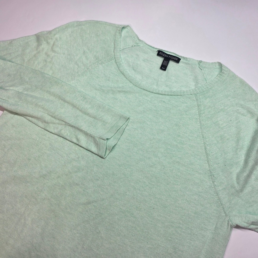 Eileen Fisher Mint Green Tencel Silk Cotton Knit Top Raglan Sweater Small S/P